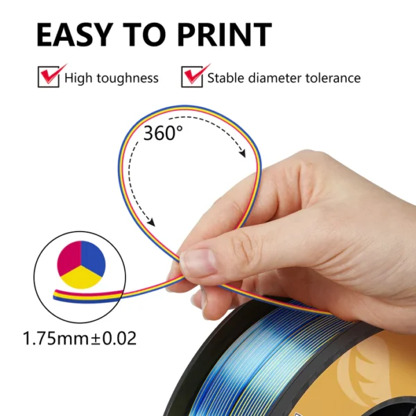 Tri-Color Silk PLA Filament - желтый / красный / синий - Image 3